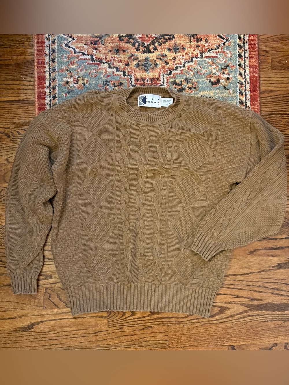Vintage 90s brown cable knit crewneck sweater 100% cotton size small